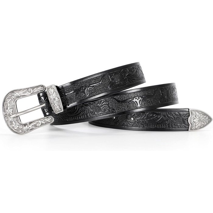 Жіночий шкіряний ремінь JasGood для джинсів та штанів. Вінтажний стиль, Західний дизайн. Розміри: M (110 см), XXL (140 см)