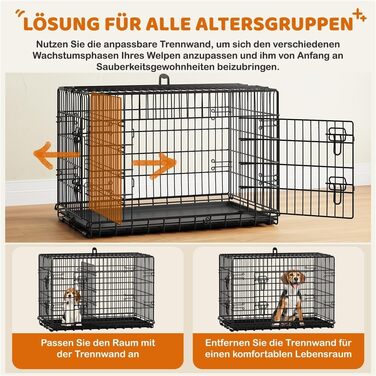 Клітка для собак Yaheetech 90x56x63 см, розкладний вольєр з перегородкою, 2 двері, висувна піддон, чорна, для дому та транспортування