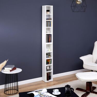 CD DVD BluRay Regal Chart in White – Two-Piece Media Shelf, Storage, CD Stand with 10 Compartments for up to 160 CDs, 20x187 cm (W x H)