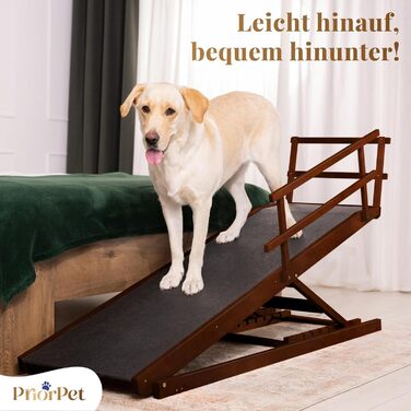 Східці для собак до ліжка з огорожею - для великих собак до 90 кг - регульована висота до 94.5 см - ширина 49.5 см - складаються - антиковзні ручки - з берези - колір натуральний (волоський горіх)