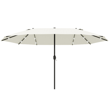 Outsunny Double Canopy Sun Umbrella with LED, 440 x 256 cm, Garden Umbrella with Hand Crank, Patio Umbrella in Cream White for Garden & Patio