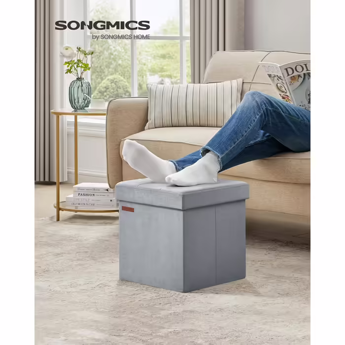 Складаний пуф SONGMICS з відсіком для зберігання, 38×38 см, до 300 кг, тауп, для вітальні, спальні, гуртожитку