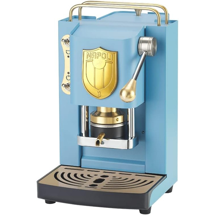 Кавова машина FABER Pro Mini Deluxe Scudetto для ESE-подушок 44 мм, бірюзова, латунна преса, золоте лого Napoli Campione