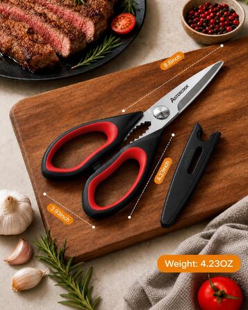 Набір кухонних ножиць Astercook (3 шт), леза з легованої сталі з хвилеподібним різом, ергономічні пластикові руків'я, 22.3 см, придатні для посудомийної машини