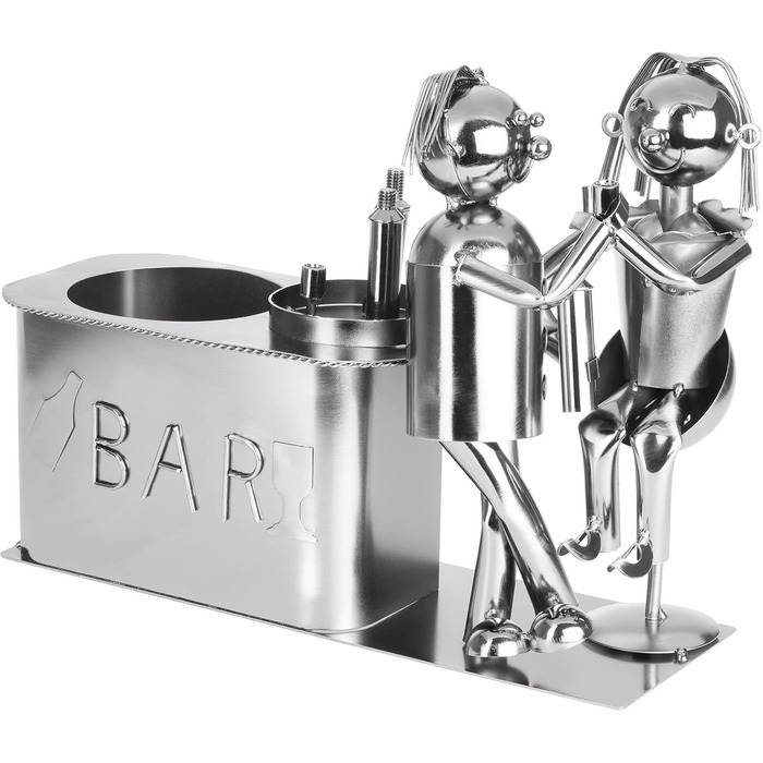 BRUBAKER Wine Bottle Holder Loving Couple at the Bar Decorative Object Metal Couple Gift Bottle Stand with Greeting Card