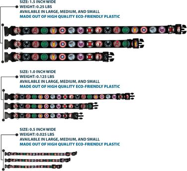 Нашийник Buckle-Down Marvel Avengers з пластиковим кліпом, чорний/кольоровий, ширина 3.8 см, розмір L (45.7-81.3 см)