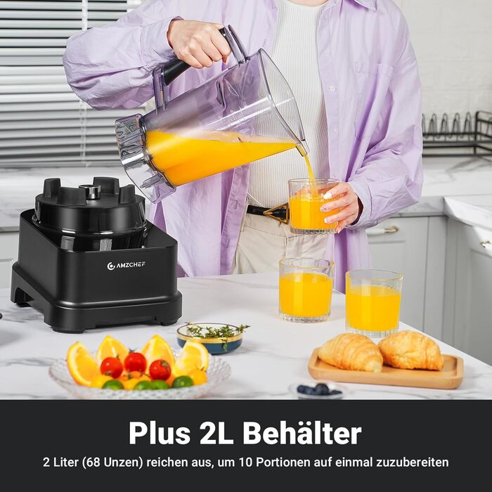 AMZCHEF 8-in-1 Multi Stand Mixer with Auto-IQ | 2000W High-Power Mixer with LCD Touchscreen | 2L Blender with 8 Smart Menus and 10 Speeds for the Kitchen | Black 25.6 x 20.1 x 47.6 cm Black