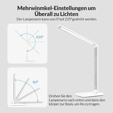 LED лампа настільна диммерна, 5 кольорів та 3 рівні яскравості, для читання, дітей, офісу, USB-порт, чорна (MT-856)