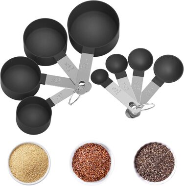 Набір мірних ложок та мірний стакан з нержавіючої сталі, 8 шт. - для рідин та твердих інгредієнтів, випічки, кулінарії