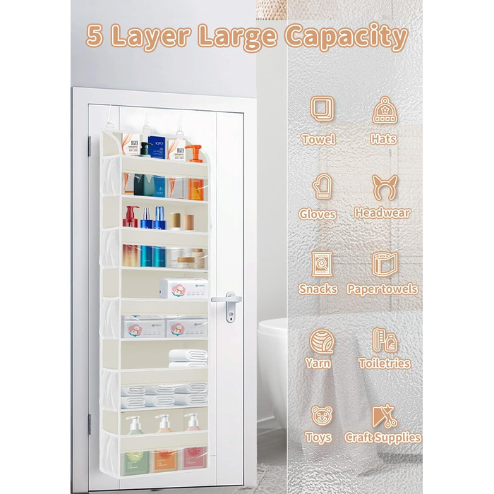 Органайзер на двері 5-поверховий складний бежевий (2 шт) для ванної, дитячої, кемпінгу