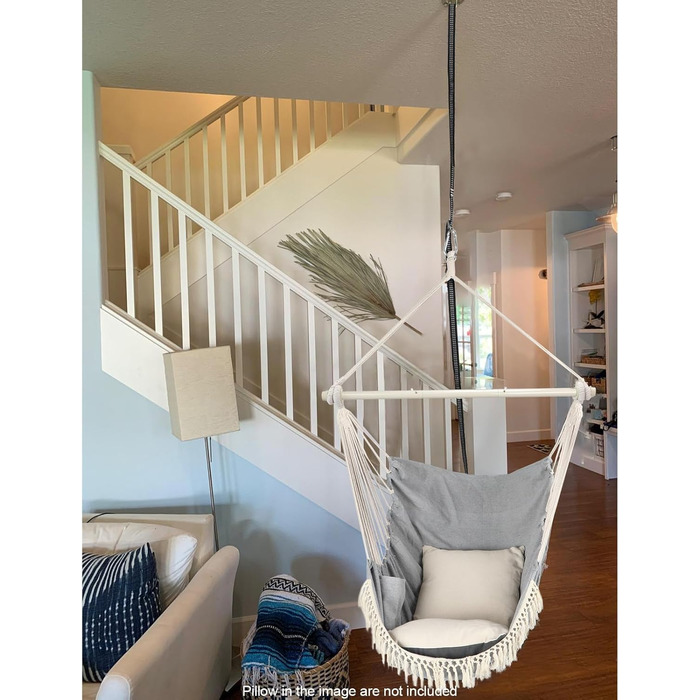Chihee Hanging Chair Hanging Swing Maximum 500 lbs Includes 2 Cushions Steel Spreader Bar with Anti-Slip Grooves Portable Hanging Chair Side Pocket Large Macrame Bohemian Chair Indoor Outdoor