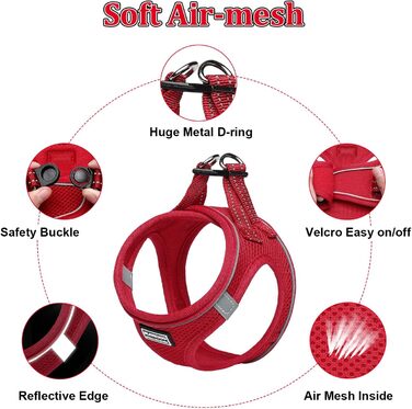 Нашийник для собак з повідком Anti-Pull, світловідбиваючий, для маленьких собак, кошенят, тварин (Червоний, S)