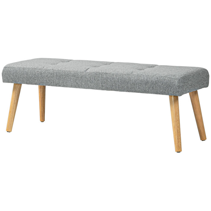 HOMCOM Bench Upholstered Bench Linen Look Button Tufting Bed Bench with Wooden Legs for Bedroom Living Room Entryway 120x41x43 cm Grey