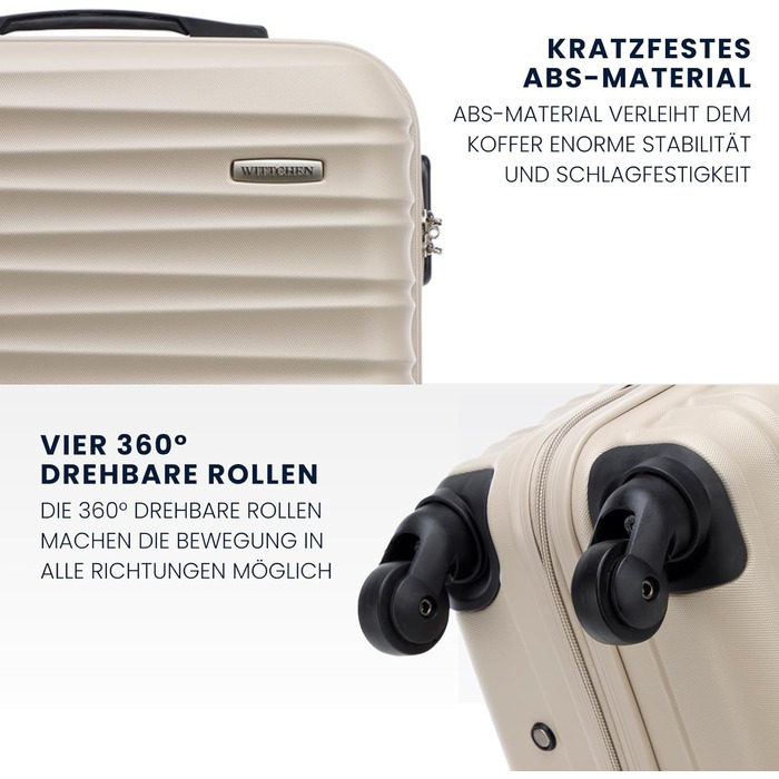 Чемодан на колесах Wittchen Groove Line L, великий, з ABS-пластику, з кодовим замком, 4 колеса, чорний (набір 3шт.)