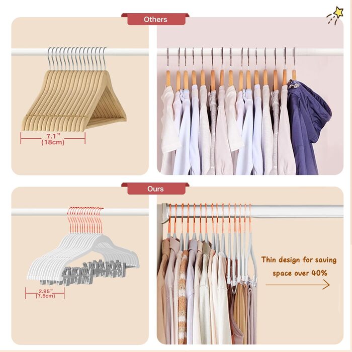 Набір вішалок для штанів Stormix 24 шт. з кліпсами, 42 см, рожево-золоті гачки, для штанів, спідниць, суконь, курток, пальто