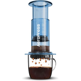 Прозора кавоварка AeroPress Clear Blue 3-в-1: френч-прес, пуровер та еспресо, портативна міні-кавомашина для подорожей і кемпінгу, без гіркоти, синя