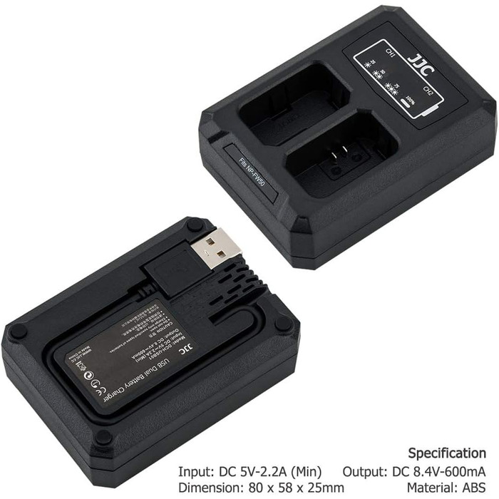 Зарядний пристрій JJC USB для камер Sony NEX, Alpha A6500, A6400, A6300, A6100, A6000 та інших (сумісний з акумулятором Sony NP-FW50)
