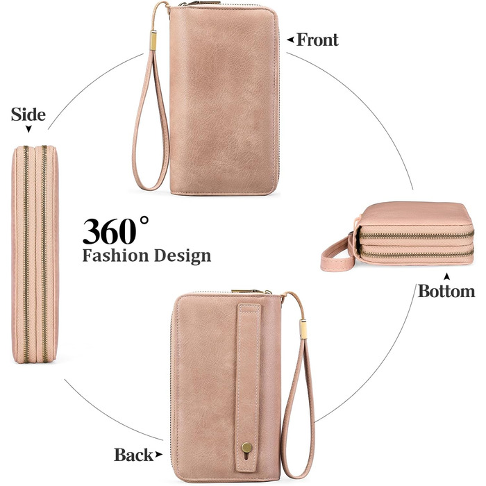 GAEKEAO Wallet for Women Large, Vegan Leather Card Holder Double Zipper Clutch with RFID Protection, Multiple Card Slots, Large Purse for Women