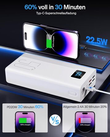 Портативний зарядний Power Bank 50000mAh з 5 виходами та 3 входами, 22.5W, для MP3-плеєрів