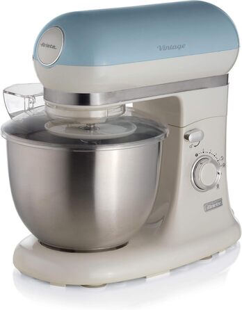 Vintage Ariete 1588 Stand Mixer, Retro Planetary Mixer for Bread, Pizza, Cake & Pastry Dough, Dough Hook, Whisk, 5.5 L Capacity, 7 Speeds + Pulse Function, 1200W, Blue