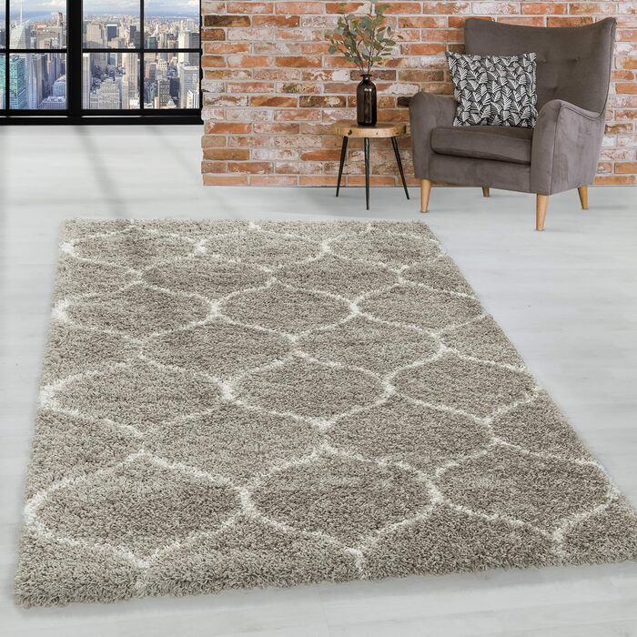 Круглий килим HomebyHome 160 см - пухнастий, бежевий, з високим ворсом. Підійде для вітальні, спальні, кухні, коридору.