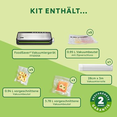 FoodSaver Вакуумний апарат для продуктів харчування з вбудованим зберіганням рулонів | Вакууматор з пристроєм для нарізання та режимом 'Delicate Food' | Містить сортовані вакуумні пакети [FFS005X] Зберігання рулонів