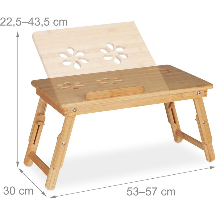 Столик для ноутбука Relaxdays, бамбуковий, регульований, з вентиляцією та ящиком, 1 шт.
