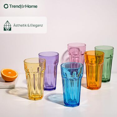 Gigi Rainbow Blast Mix Large Drinking Glasses 700 ml Cocktail Glasses, Set of 6 Iced Coffee Glasses, Large Long Drink Glasses XXL Colorful Glasses Lemonade Glasses Juice Glasses Smoothie Glasses