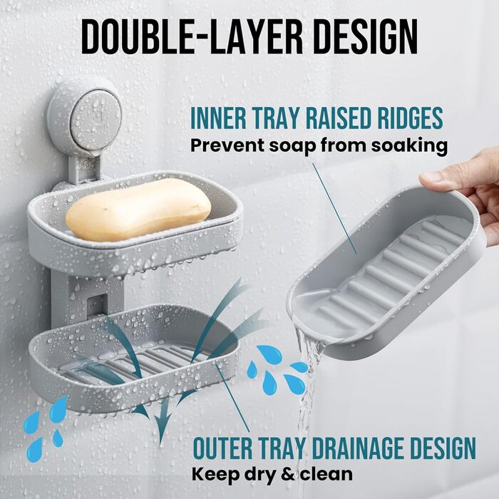 Настінний тримач для мила з піддоном TAILI, сірий, 5 кг, без свердління, для ванної/душу/кухні