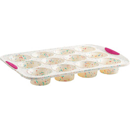 Trudeau Muffin Mold made of structured silicone, for 12 muffins, confetti/fuchsia