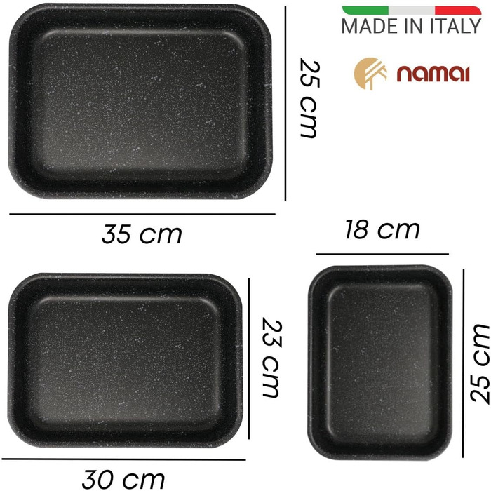 Форма для запікання NAMAI 40x28 см - для лазаньї, алюміній (набір 3 шт.) - Made in Italy