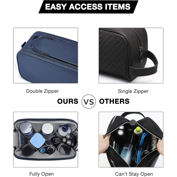 Чоловіча дорожня косметичка BAGSART з подвійним замком, об'єм 5л, темно-сіра (з синьою шкіряною фольгою)