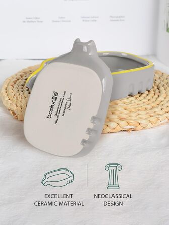 Керамічна мильниця BosilunLife з піддоном – неслизька підставка для мила, квадратна, сучасний мінімалізм для ванної, душу, кухні, умивальника (Сірий, Зелений)