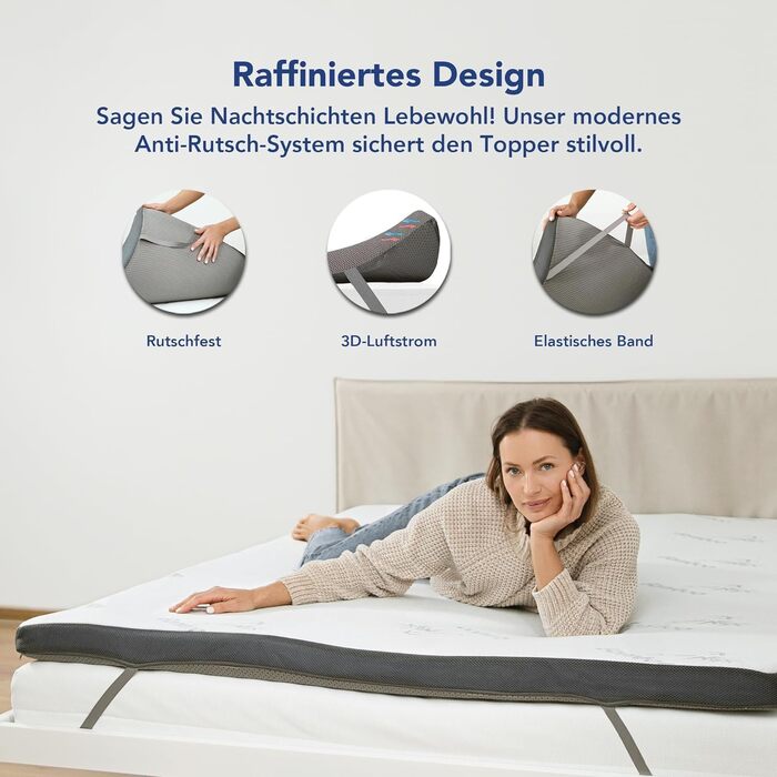 MKS.® Gel Topper 120x200 cm, H3 Mattress Topper with 7 cm Gel Memory Foam, ComfortKissen Mattress Cover with 3D Airflow, Viscoelastic Mattress Toppers with Removable Bamboo Cover
