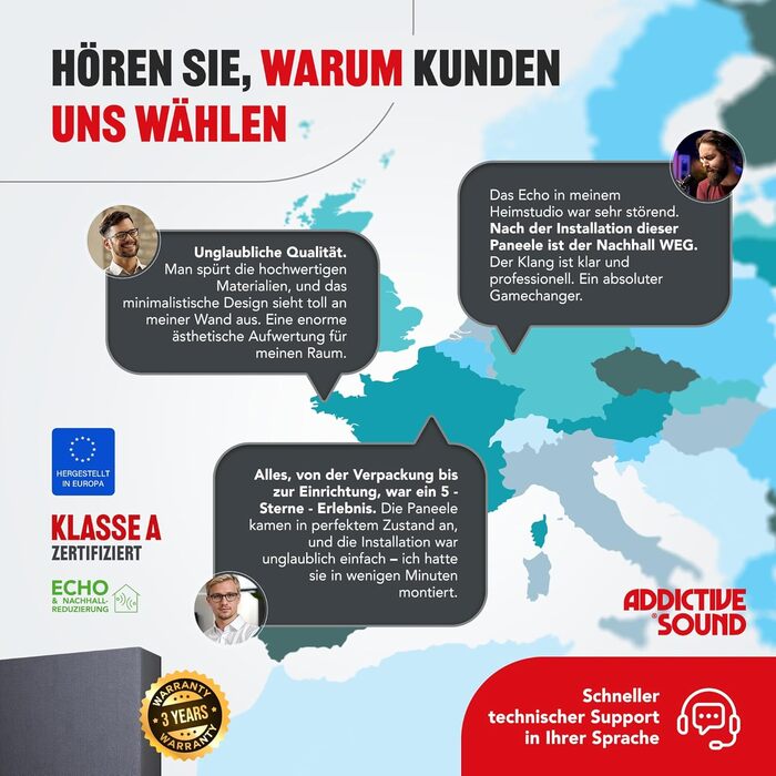 Акустична панель Addictive Sound Schallabsorber Wand Standard для стін та стелі, звукопоглинаюча панель класу A, світло-сіра, 100x50x11 см