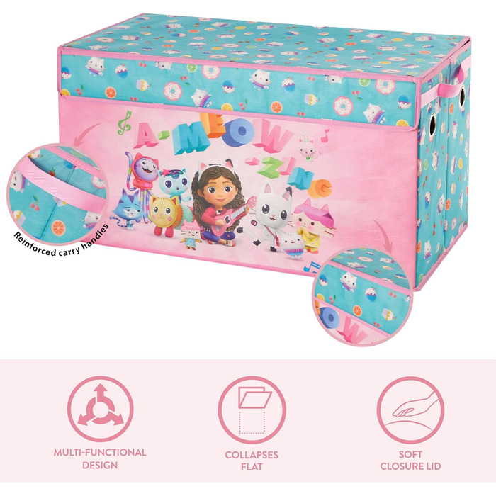 Складаний дитячий кейс для зберігання Gabby's Dollhouse Idea Nuova, міцний, з м'якою кришкою, 72,4x36,8x40,6 см