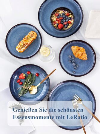 Набір посуду LeRatio на 6 осіб, 18 предметів, керамічний, реактивна глазур, блакитний, для сервірування столу, стійкий до подряпин, придатний для миття в посудомийній машині та використання в мікрохвильовій печі