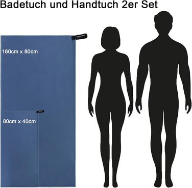 Набір рушників Leeyunbee з мікрофібри (2 шт.) - 160x80 см + 80x40 см, швидковисихаючі, для спорту, подорожей, пляжу, блакитні