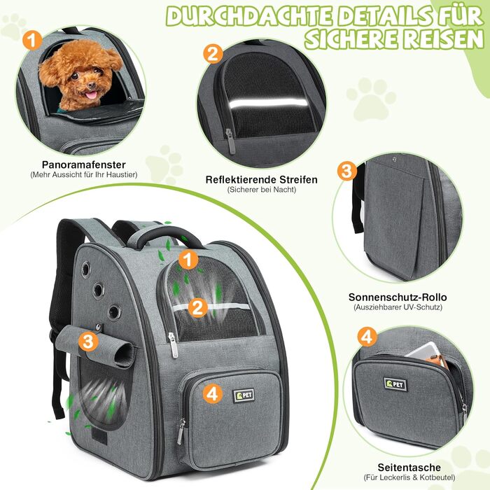 Рюкзак для собак та котів ALLSOPETS - дихаючий, складний, з фіксатором, для подорожей та прогулянок (темно-сірий)