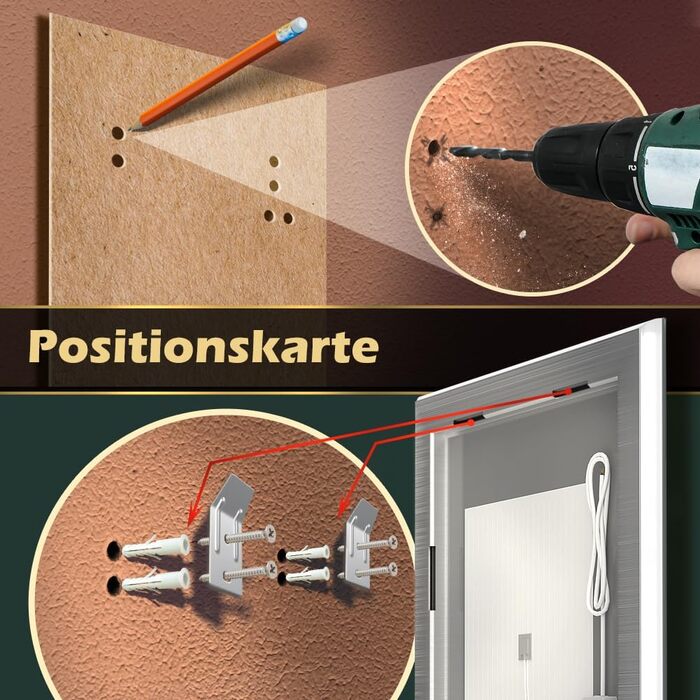 Дзеркало для ванної кімнати LED з підсвічуванням, туалетне дзеркало настінне, 6500K, антитуманне, водонепроникне IP44, вертикальне/горизонтальне (70 x 50 см)