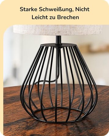 EDISHINE Настільна лампа, сучасний дизайн, індустріальний стиль, E14 цоколь, вінтаж, для спальні, вітальні, бежево-чорний льон + чорний