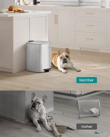 Відро для сміття SONGMICS 20 л з педаллю, сталеве, з внутрішнім відром, Soft-Close, металік срібло