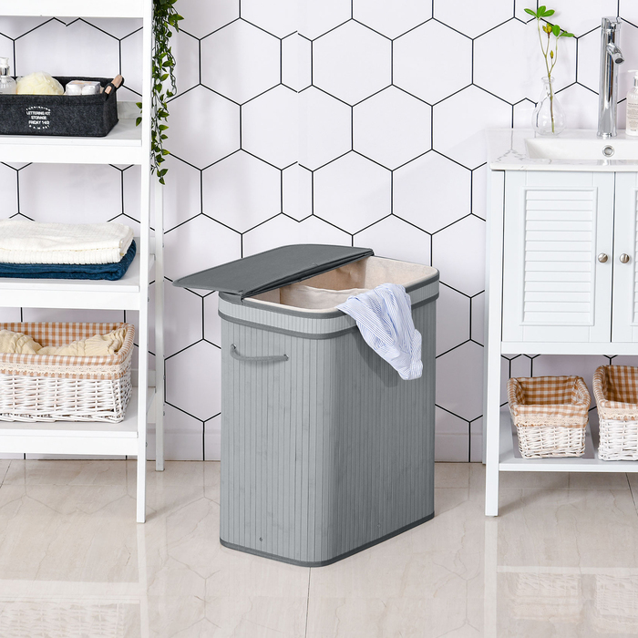 Кошик для білизни HOMCOM 100L з кришкою, складною, знімною внутрішньою підкладкою, кошик для білизни для ванної кімнати, 52 x 32 x 63 см, Сірий | Aosom