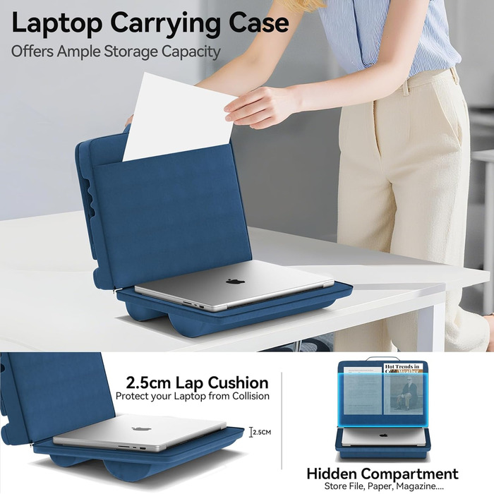 Підставка для ноутбука з регулюванням кута нахилу, подушка для ноутбука на диван, підставка для ноутбука до 16″ (Блакитний)