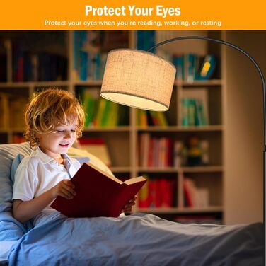 Стійка лампа для вітальні з 3 режимами кольору, 12W, LED, з абажуром з льону, вимикач на ніжці, диммер. Підходить для спальні, читання, офісу та інших приміщень.