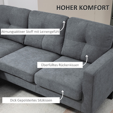 HOMCOM кутовий диван з обертовою кутовою секцією, диван у формі літери L з пружинним блоком, високощільним пінополіуретаном та тканиною з текстурою льону для вітальні, спальні, темно-сірий колір | Aosom