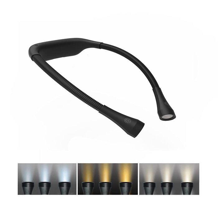 Ліхтарик для читання LED USB акумуляторний, диммер 3 режими, для рукоділля, ремонту, шиття, майстерні, риболовлі (Чорний, 2000mAh)