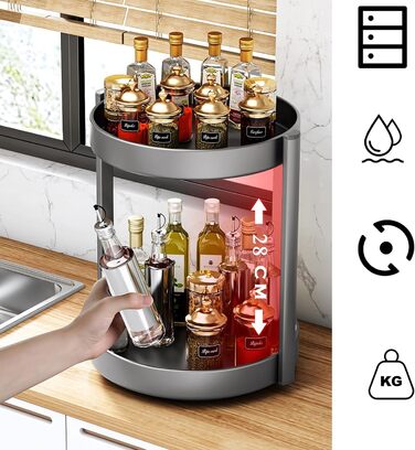 Організатор для спецій Drehteller, 2 яруси, металевий, поворотний, для шафи, кухні, косметики, ванної кімнати (чорний)