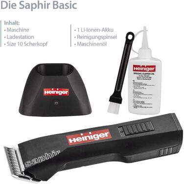 Набір для стрижки собак EHASO HEINIGER Profi Saphir: акумуляторна машинка, насадки, миска (чорний)