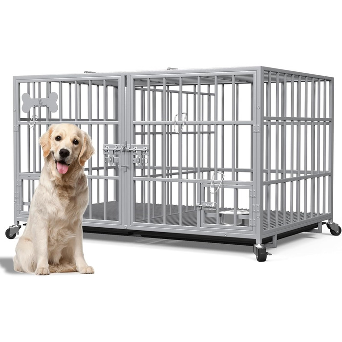 Клітка для собак велика та середня, 2 в 1 з роздільником, з піддоном, 120 x 73 x 68 см (XL, срібна)